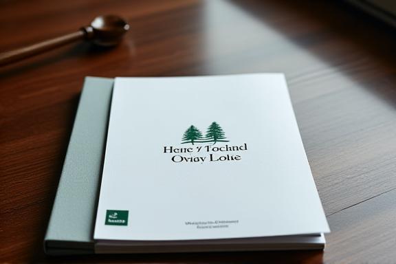 Professional legal documents neatly organized on a dark wood desk